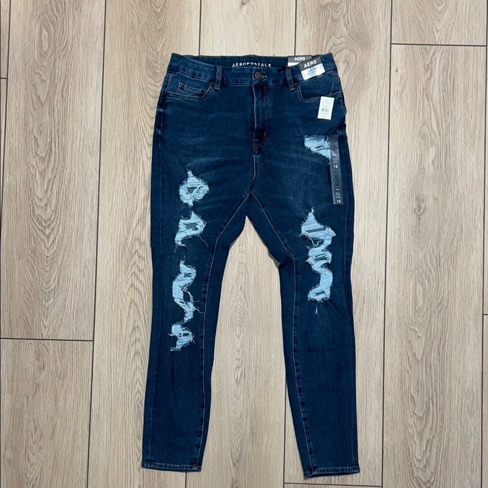 Aeropostale Blue Skinny Distressed Jeans